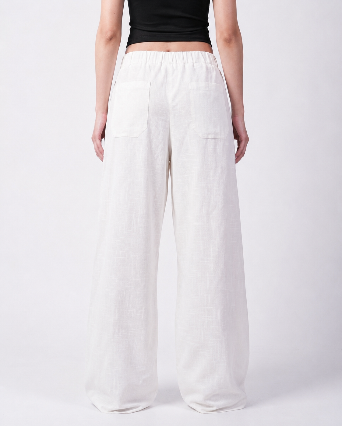 White Darted Wide-Leg Linen Pants