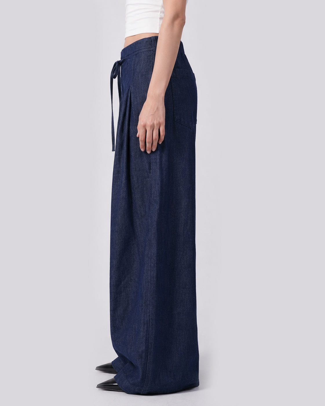 Indigo Darted Wide-Leg Denim Pants