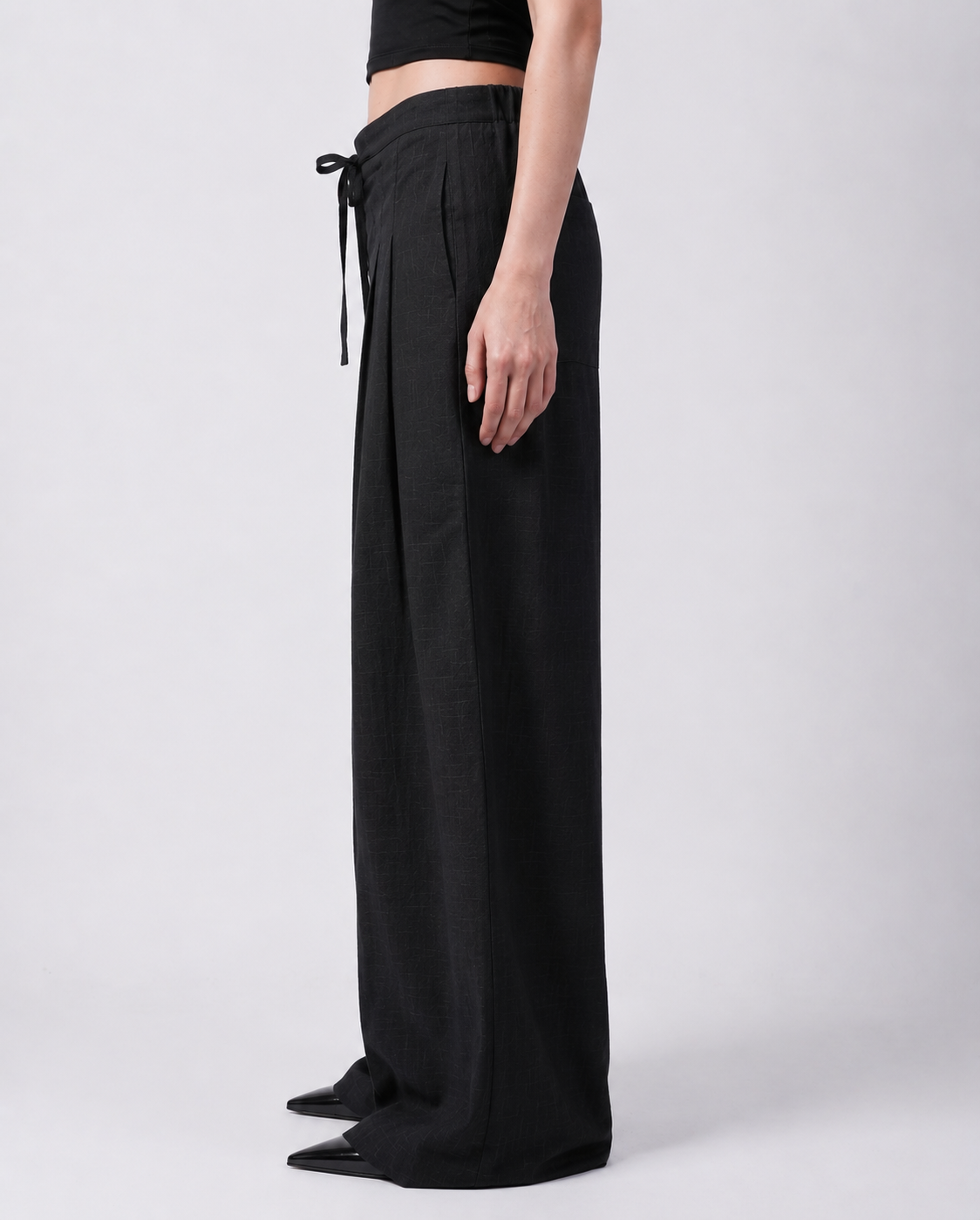 Black Darted Wide-Leg Linen Pants