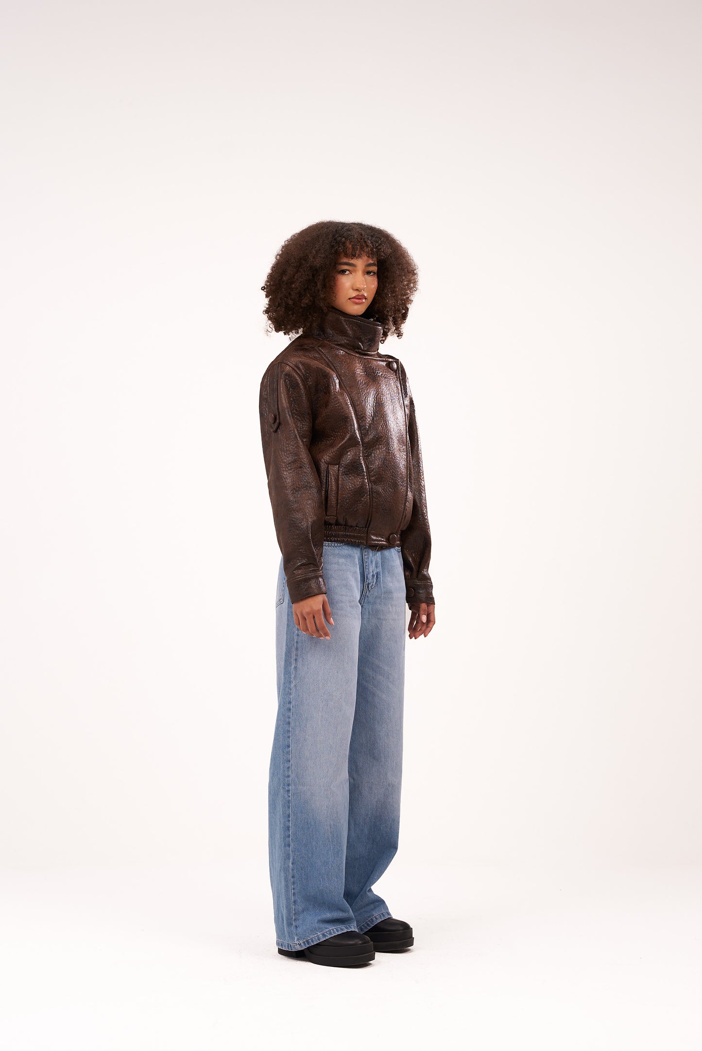 Faded-Brown Biker Leather Jacket