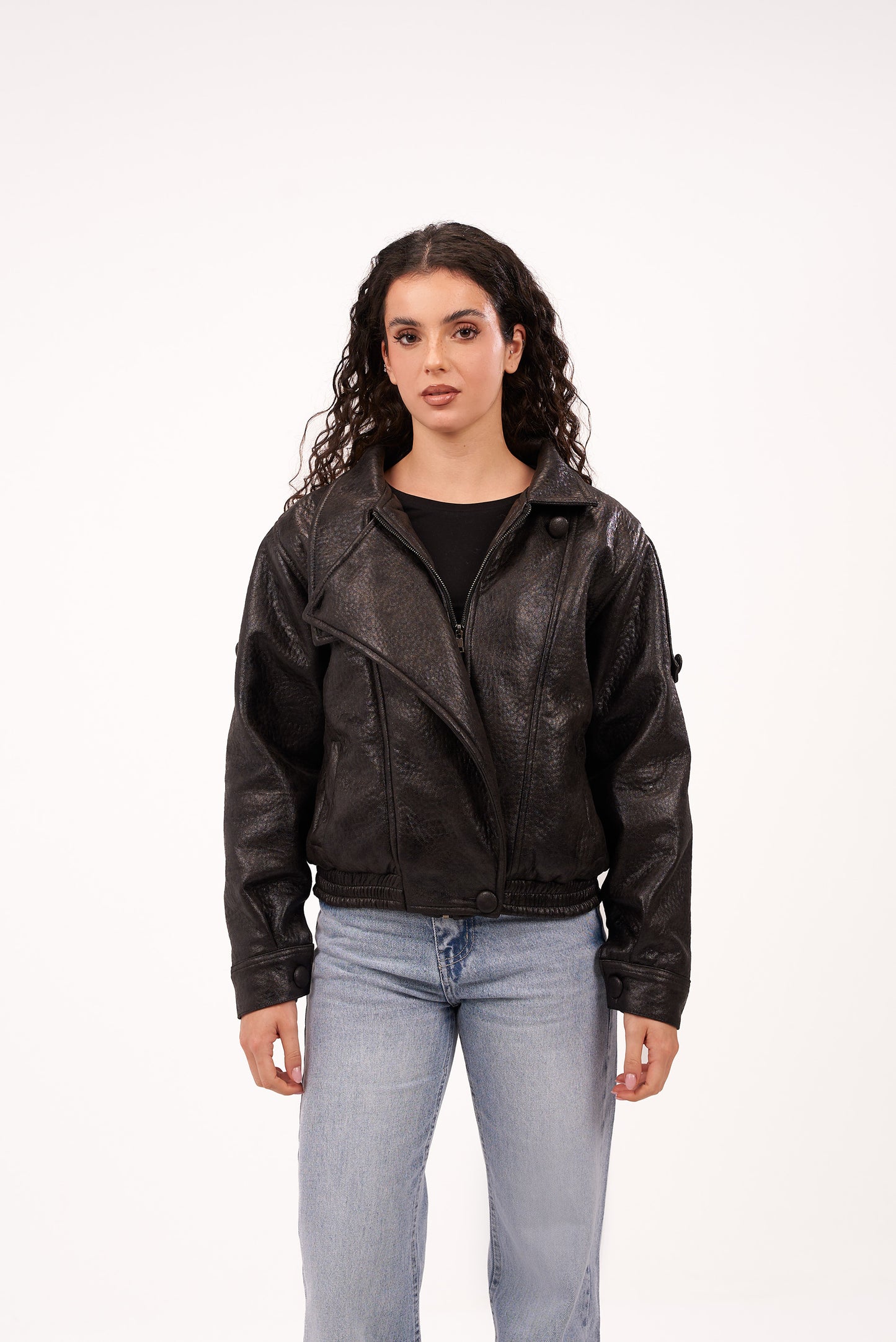 Faded-Black Biker Leather Jacket