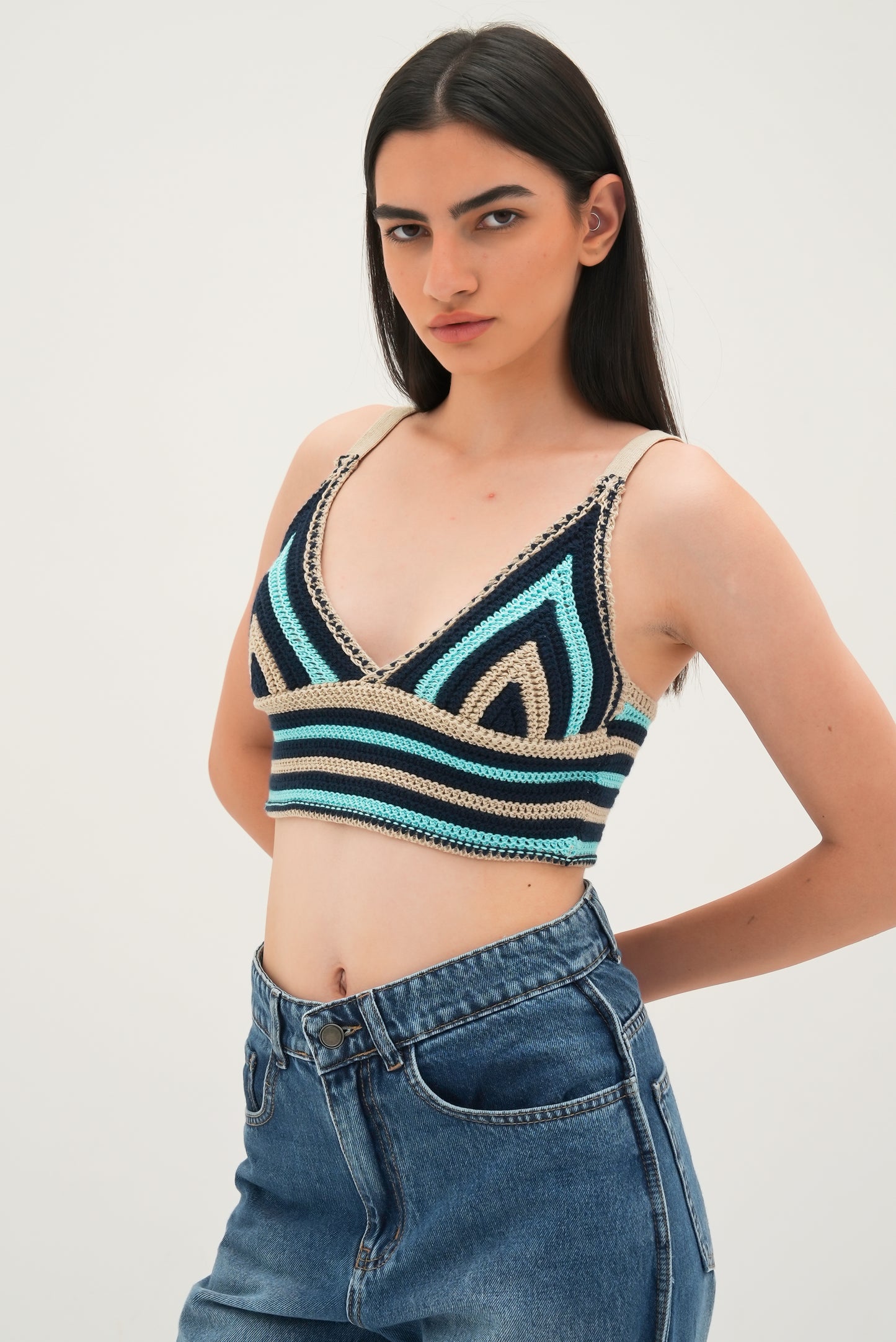 Colorful Blue Knitted Top