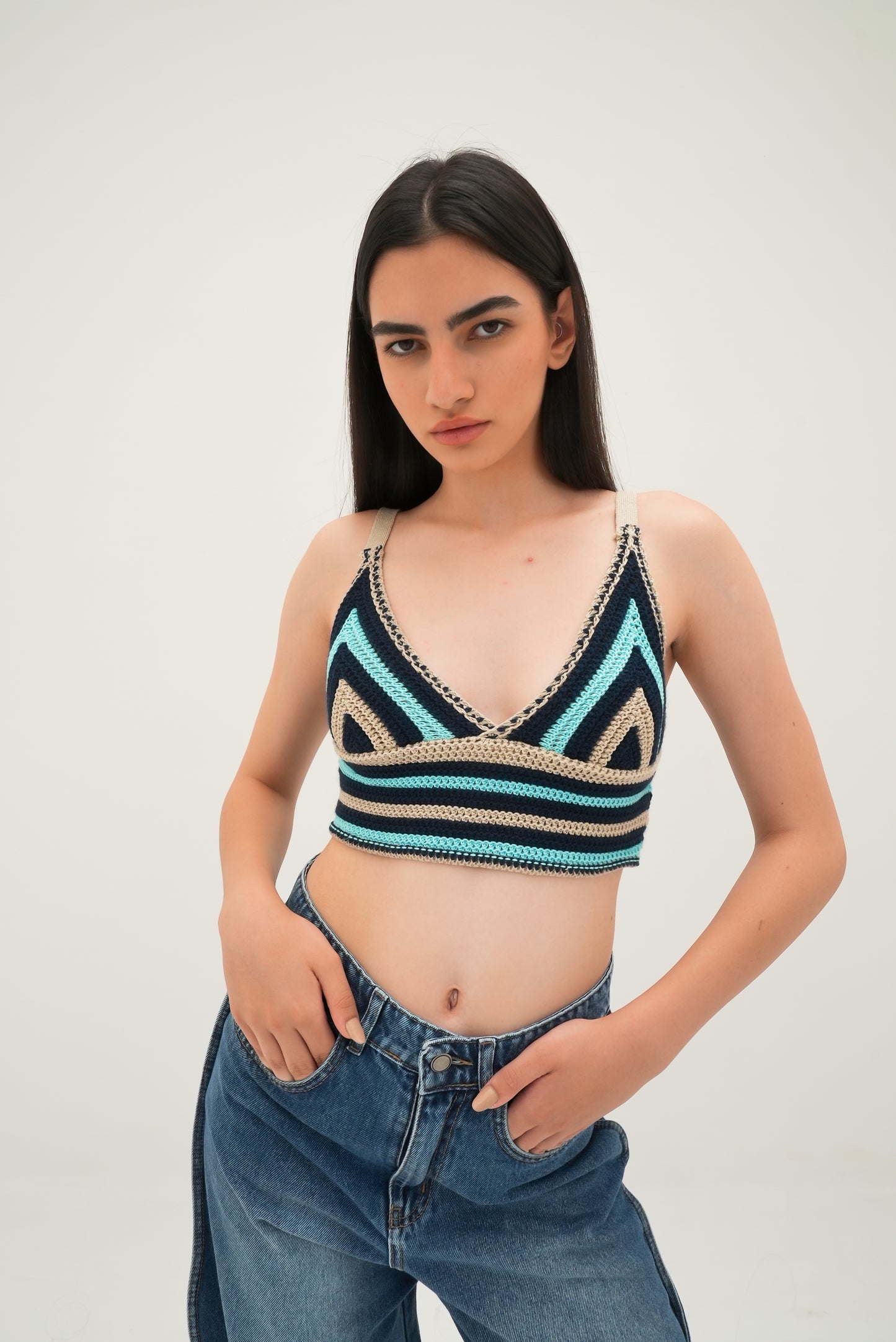 Colorful Blue Knitted Top