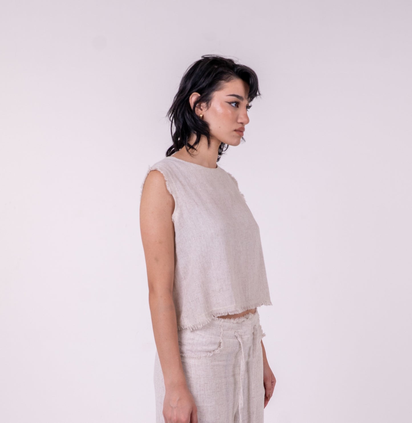 Beige Unfinished Linen Top