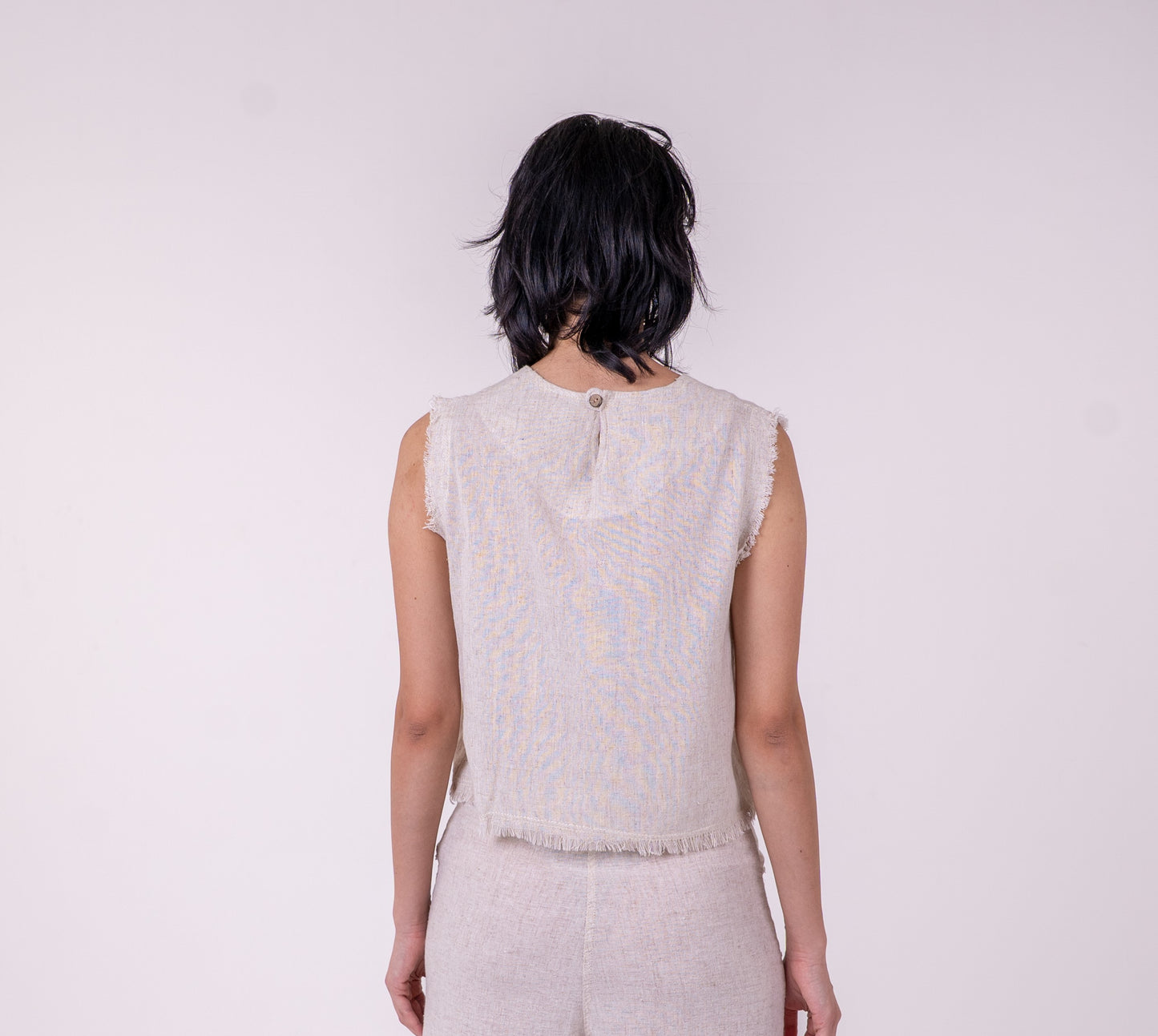 Beige Unfinished Linen Top