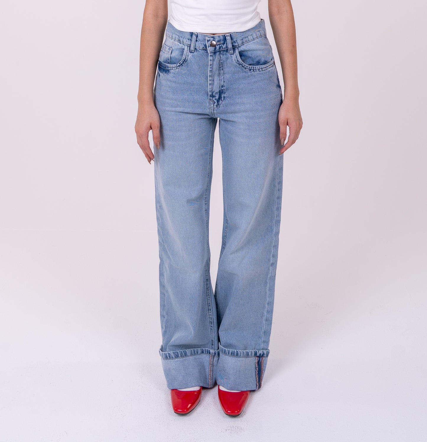Folded Light Blue Denim Pants
