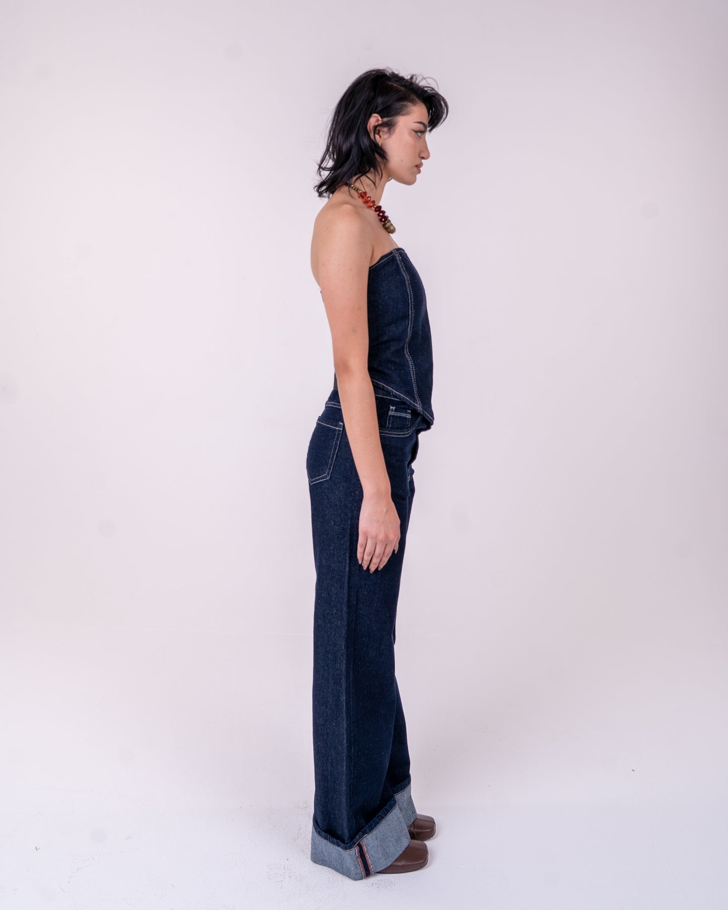 Navy Blue Denim Corset Set