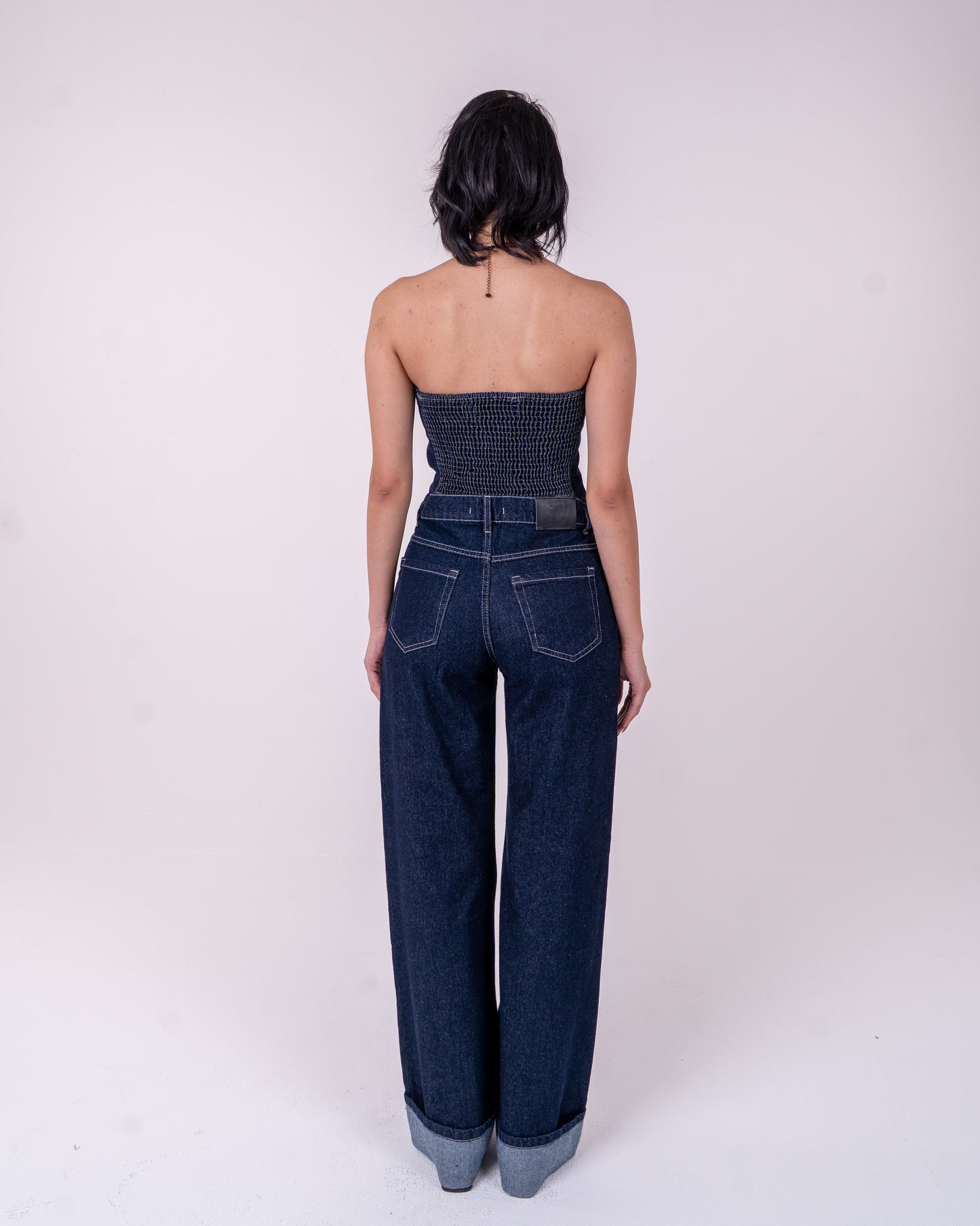 Navy Blue Denim Corset Set