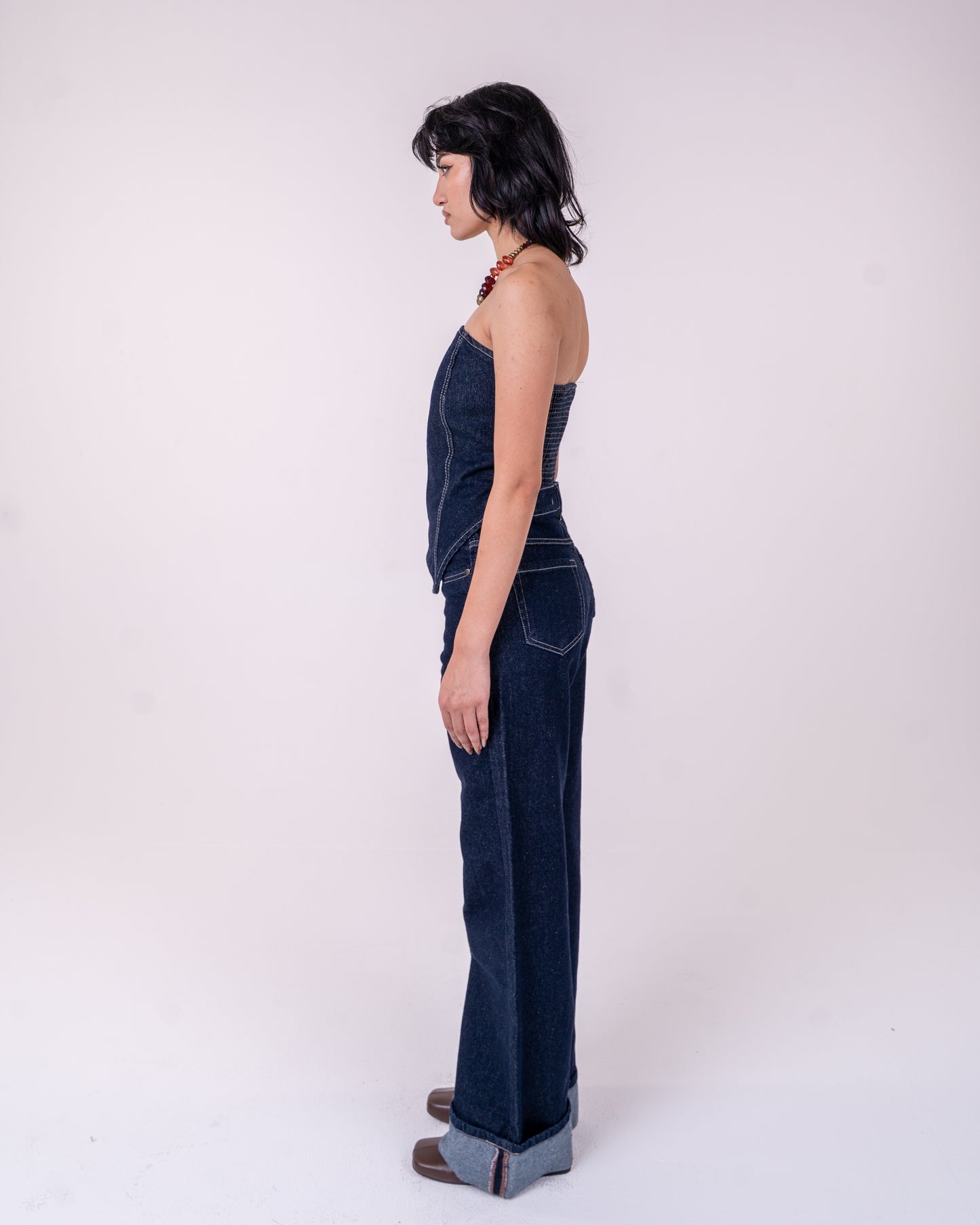 Navy Blue Denim Corset Set