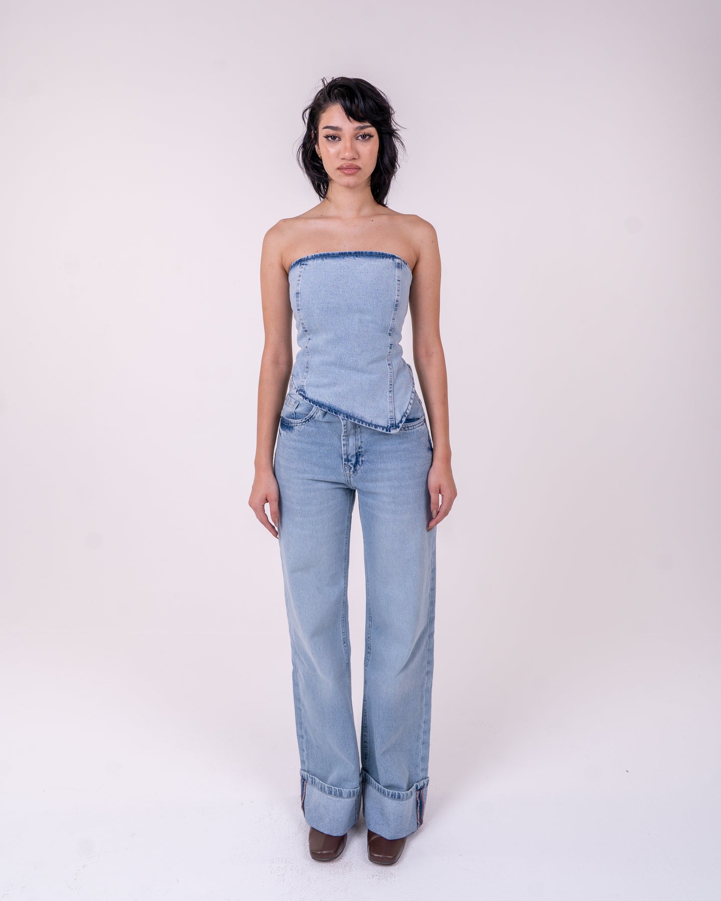 Light Blue Denim Corset Set