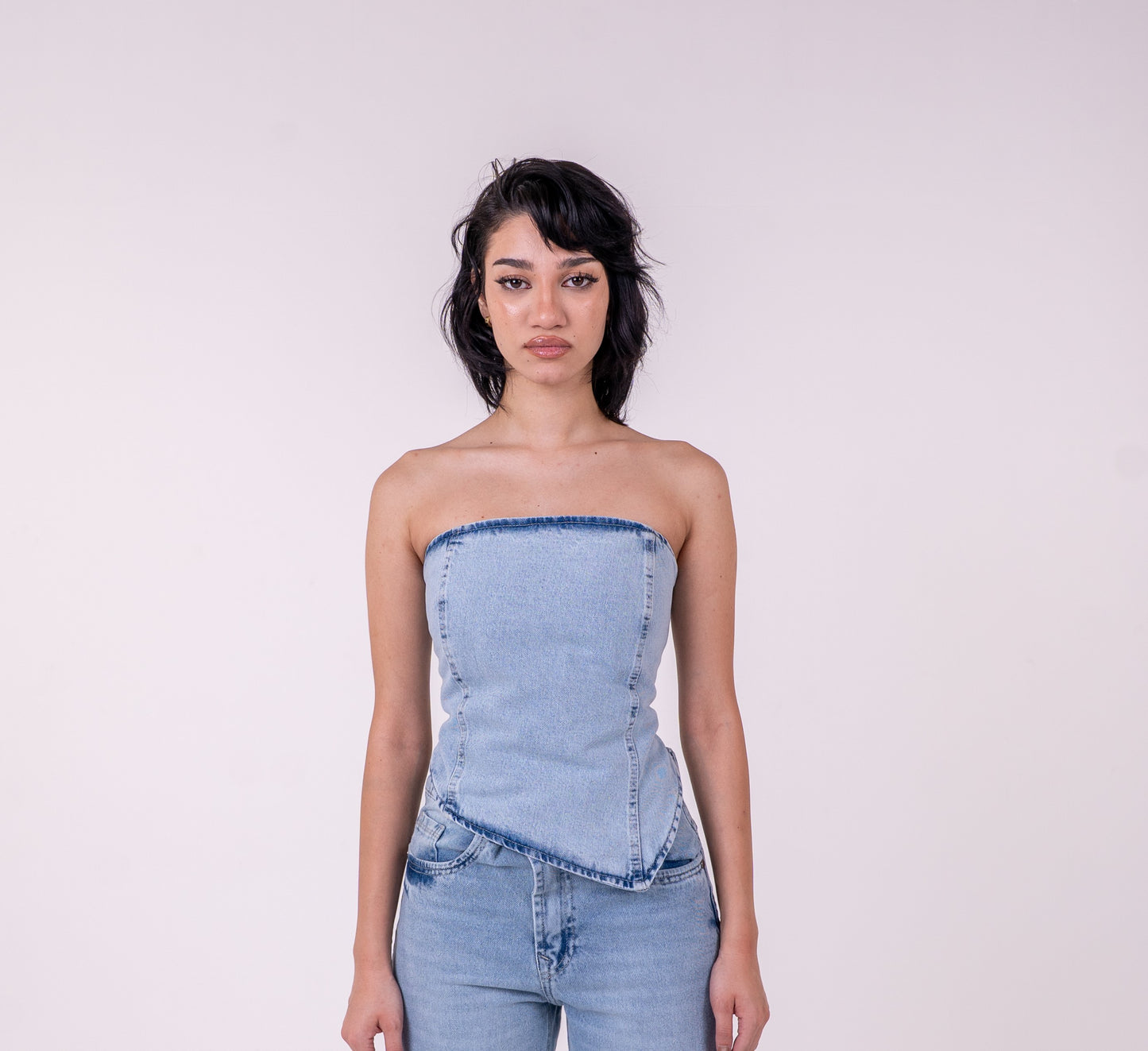 Light Blue Denim Corset Set