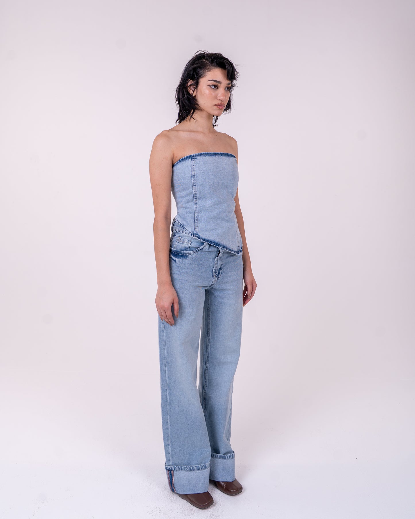 Light Blue Denim Corset Set