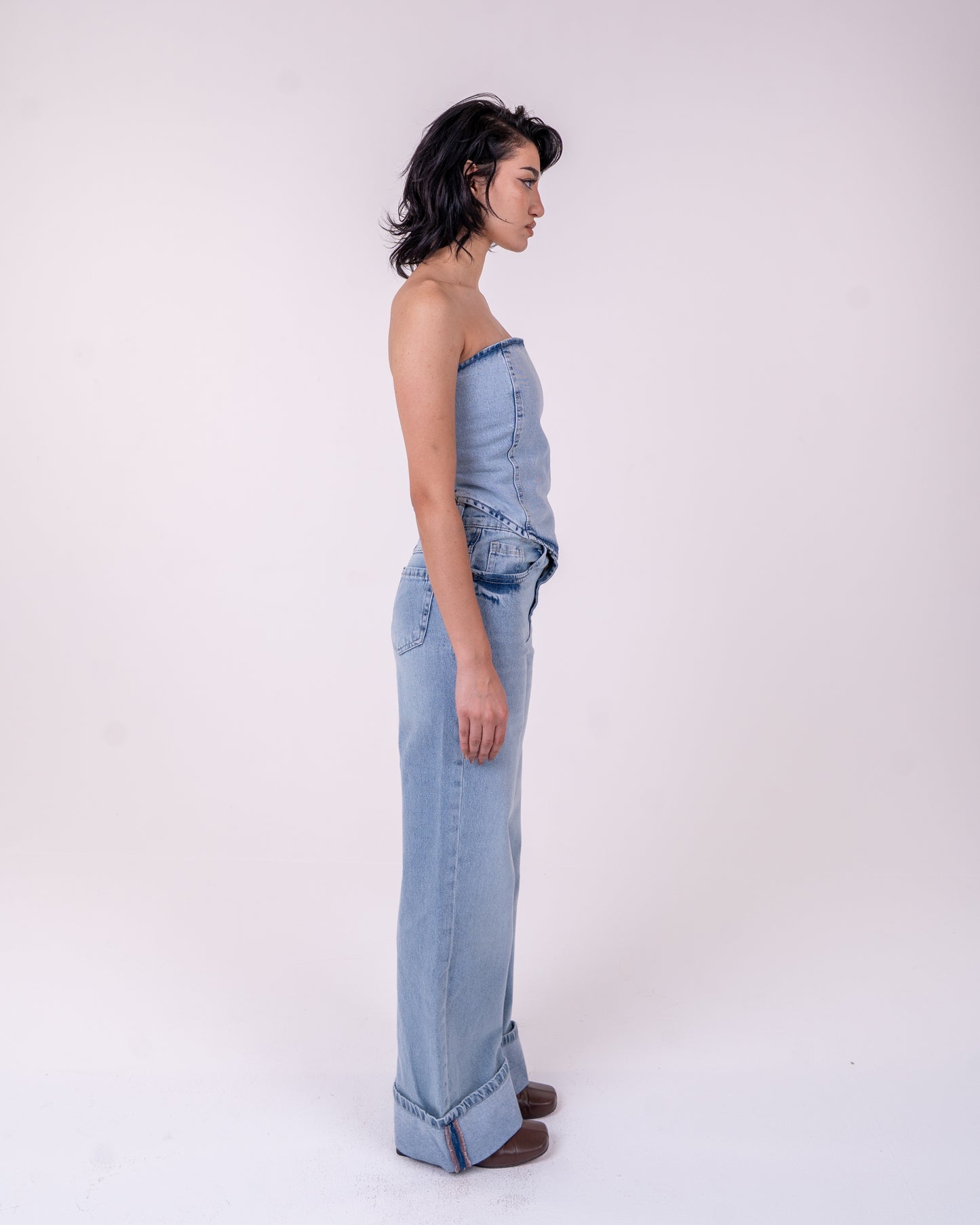 Light Blue Denim Corset Set