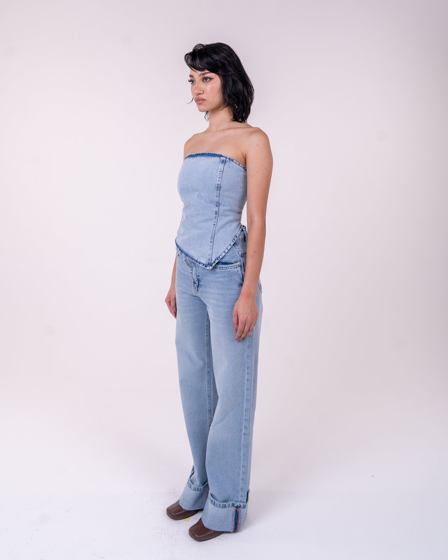Light Blue Denim Corset Set