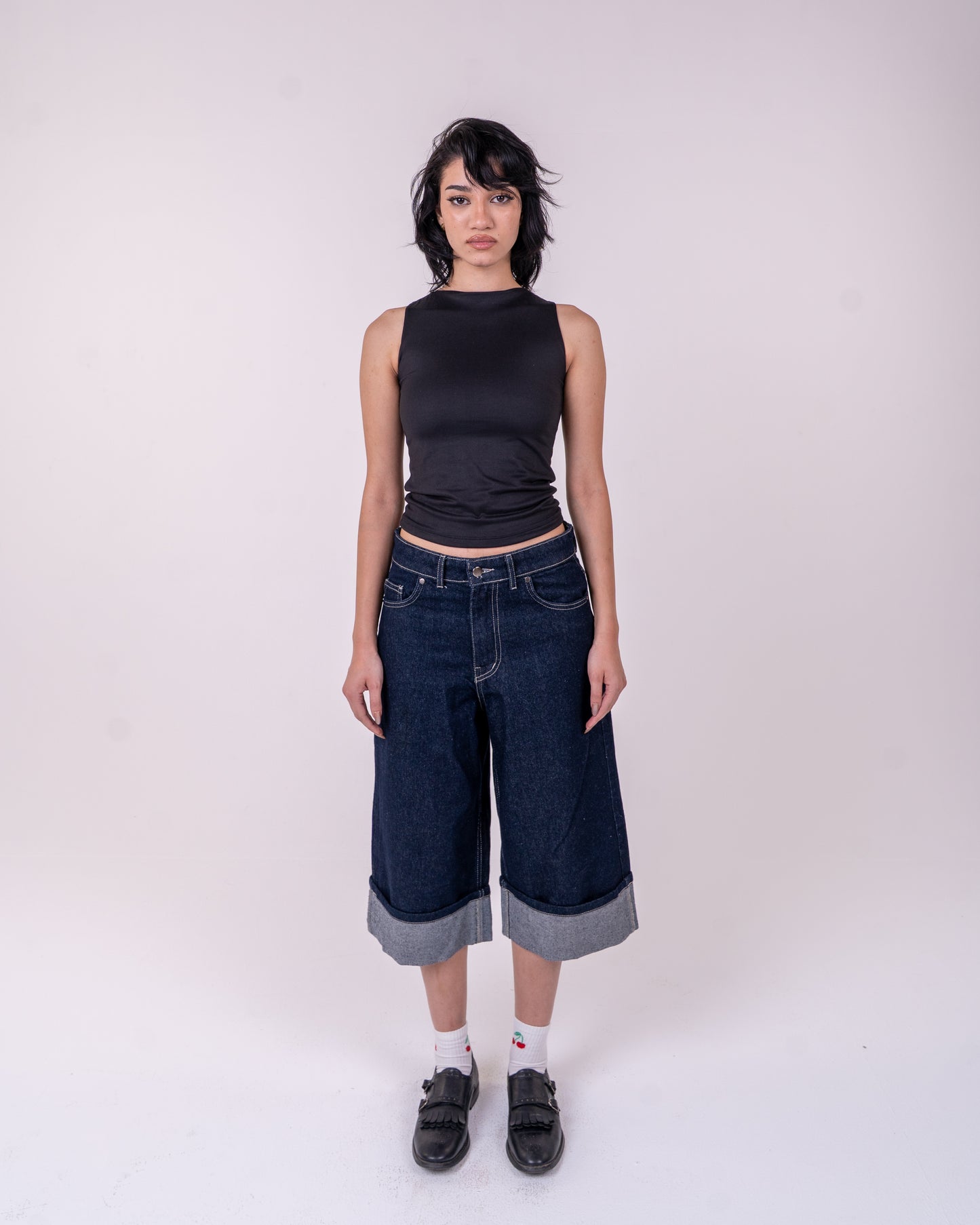 Folded Navy Blue Denim Jort
