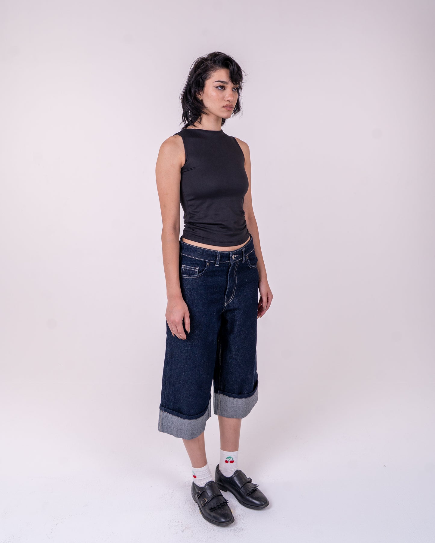 Folded Navy Blue Denim Jort