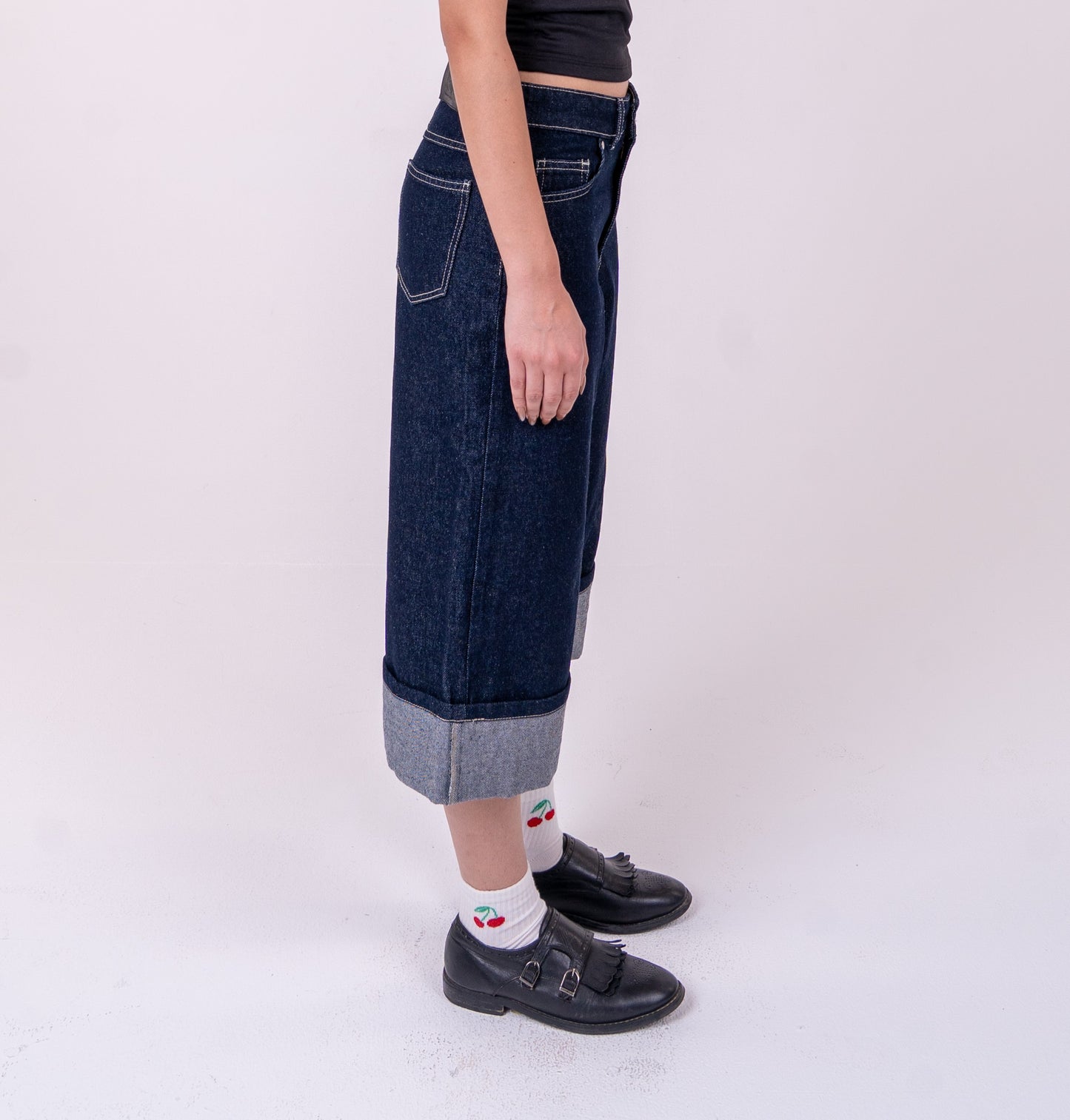 Folded Navy Blue Denim Jort