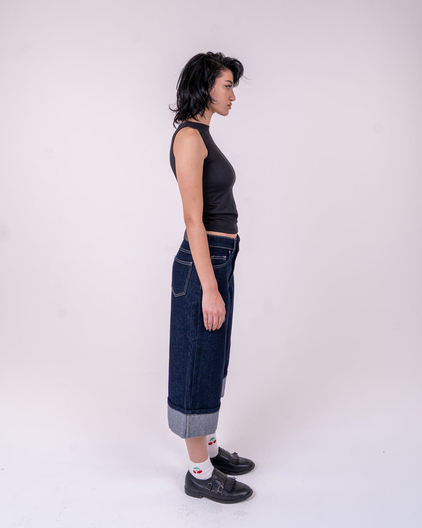 Folded Navy Blue Denim Jort