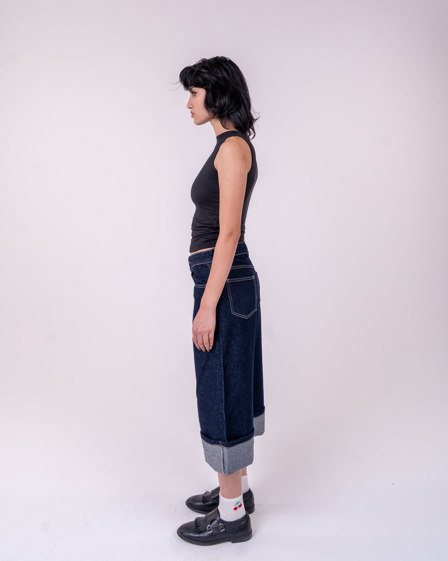 Folded Navy Blue Denim Jort