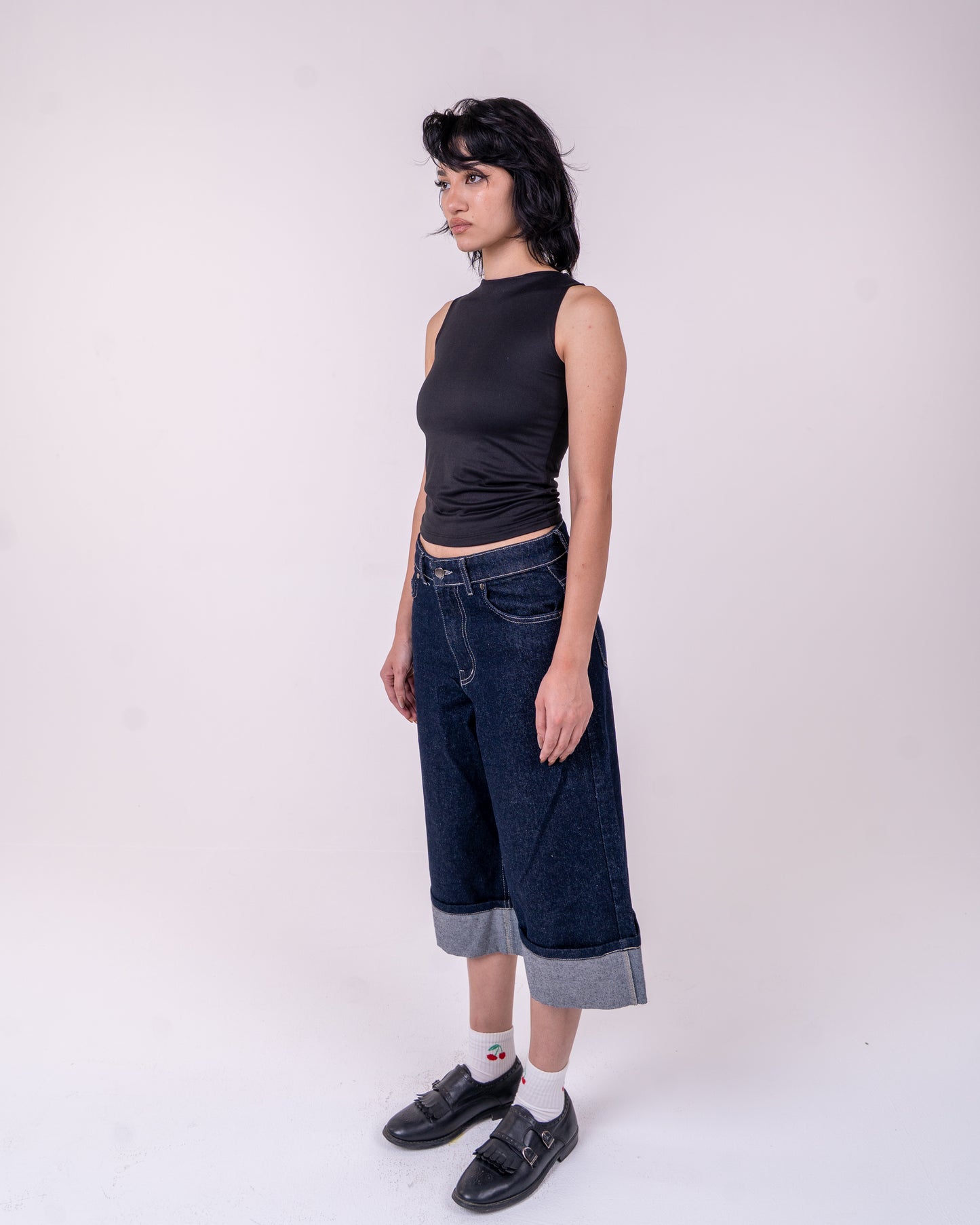 Folded Navy Blue Denim Jort