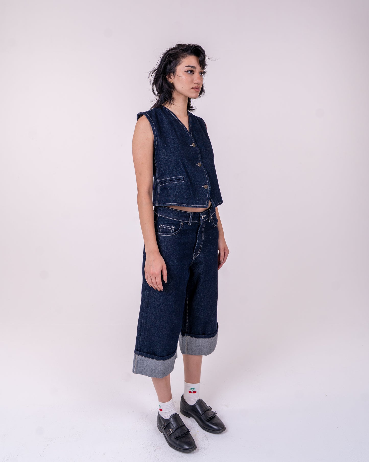Folded Navy Blue Denim Jort