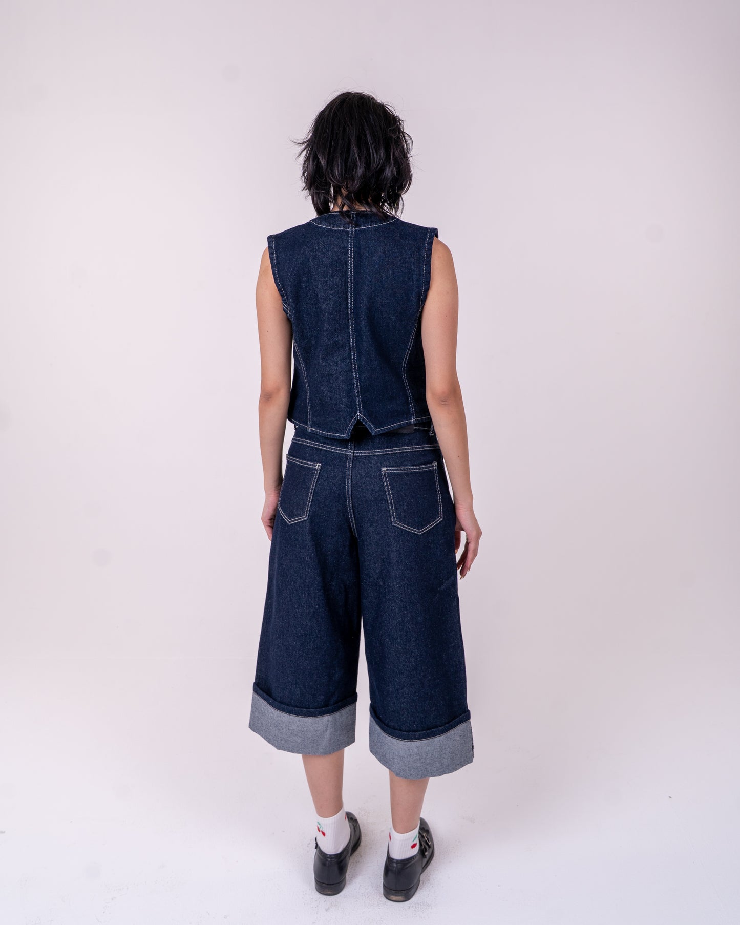 Folded Navy Blue Denim Jort
