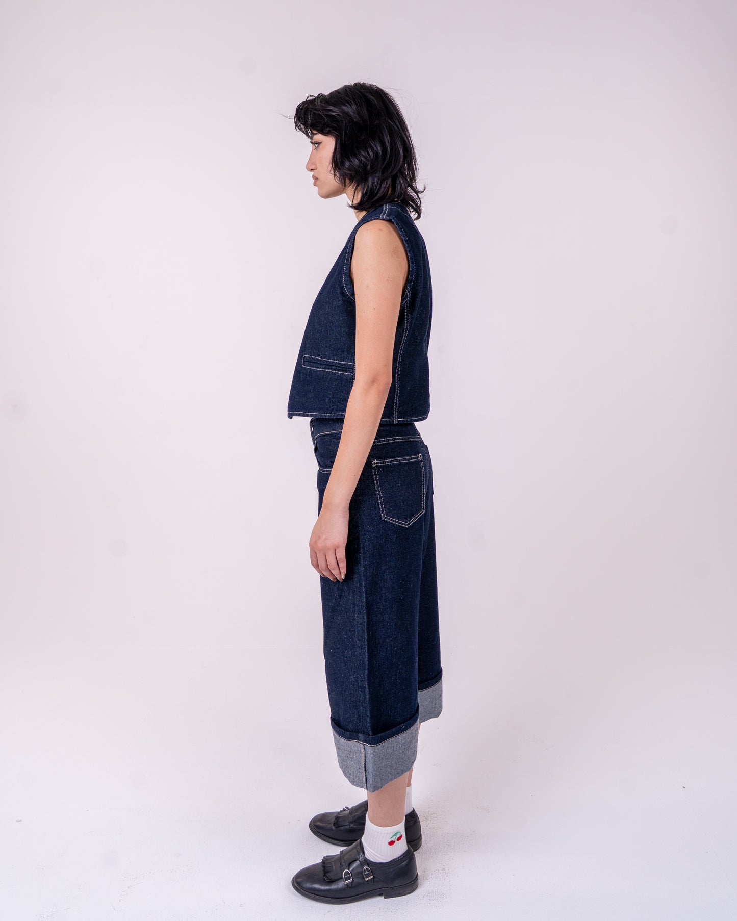 Folded Navy Blue Denim Jort