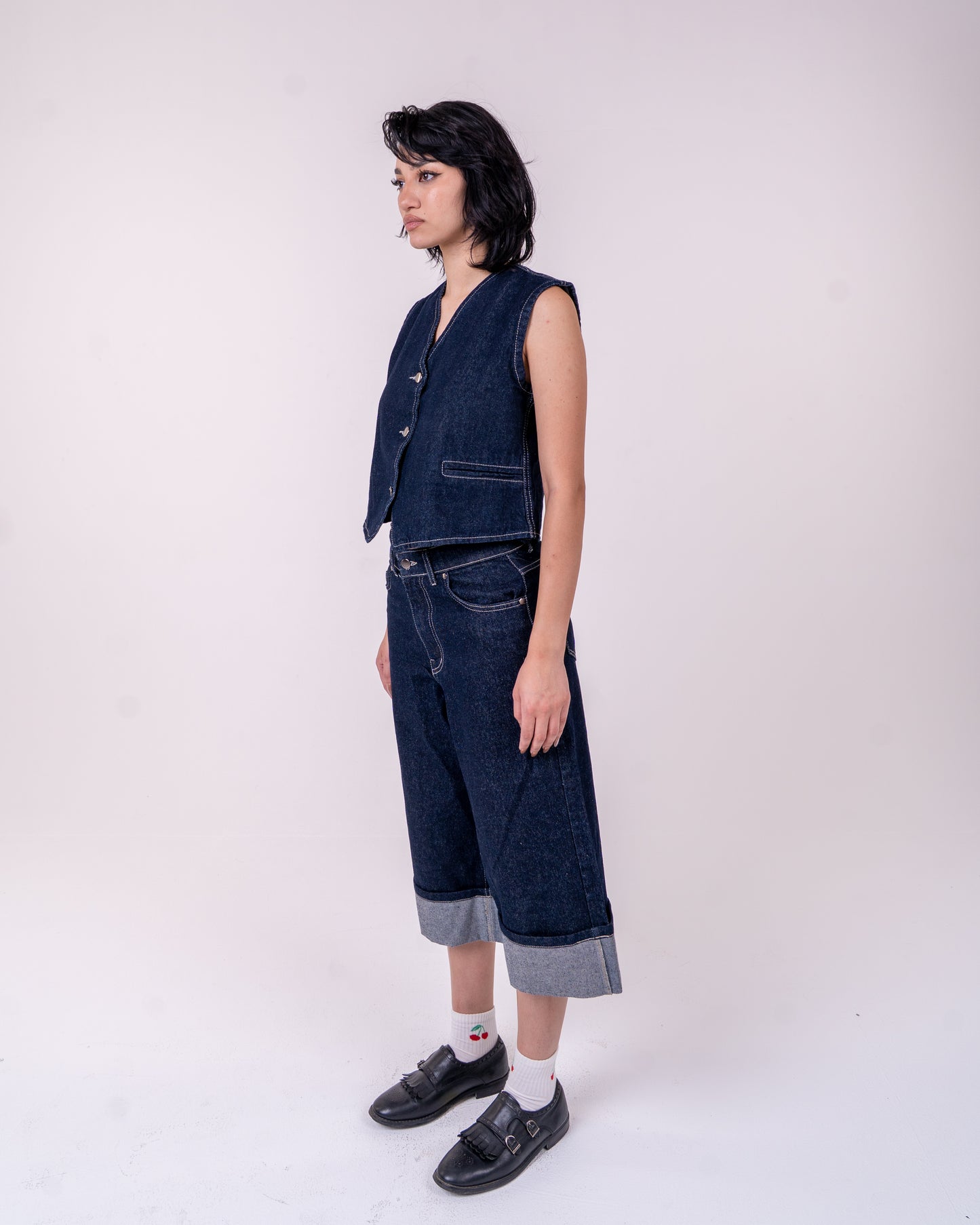 Folded Navy Blue Denim Jort