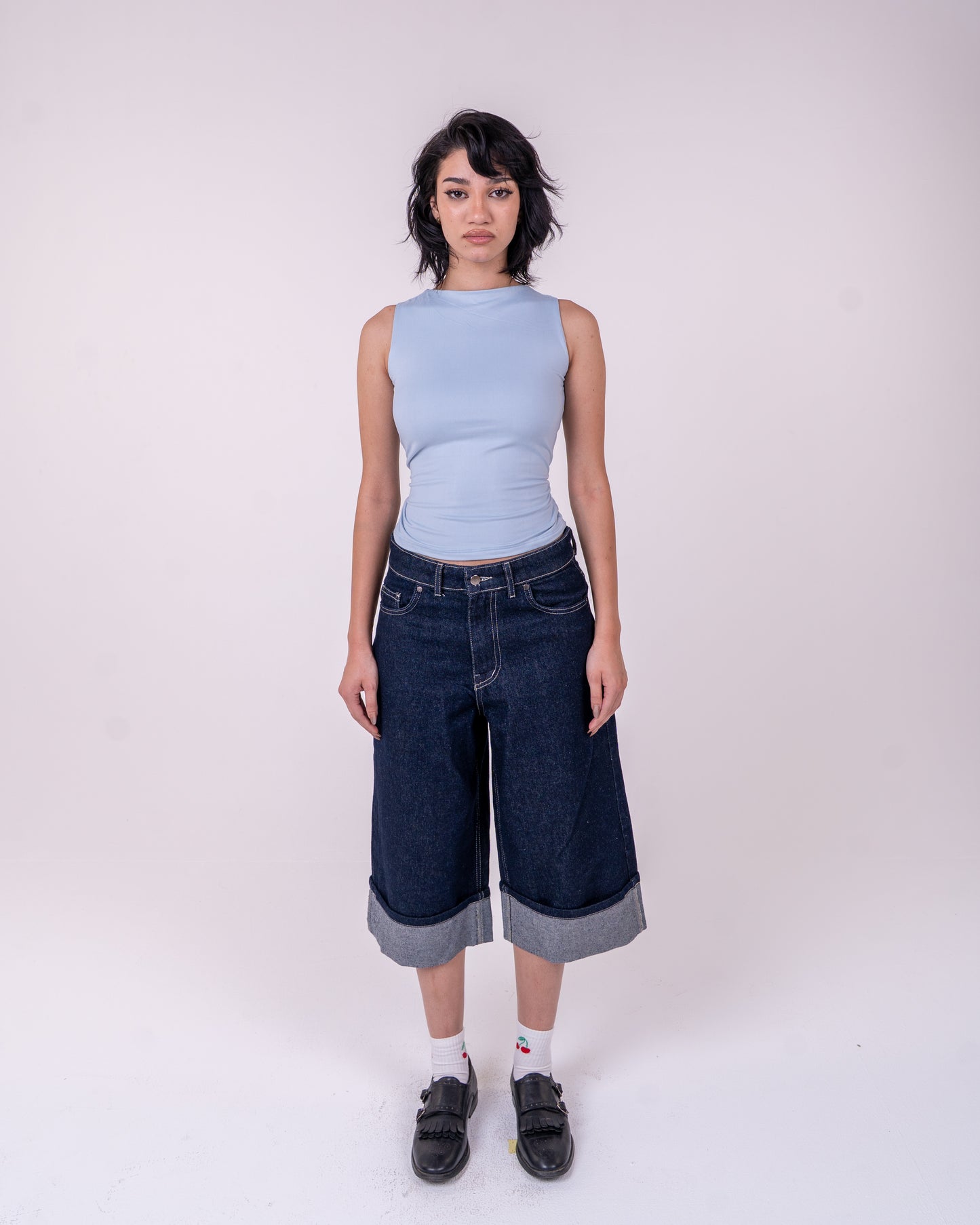Folded Navy Blue Denim Jort