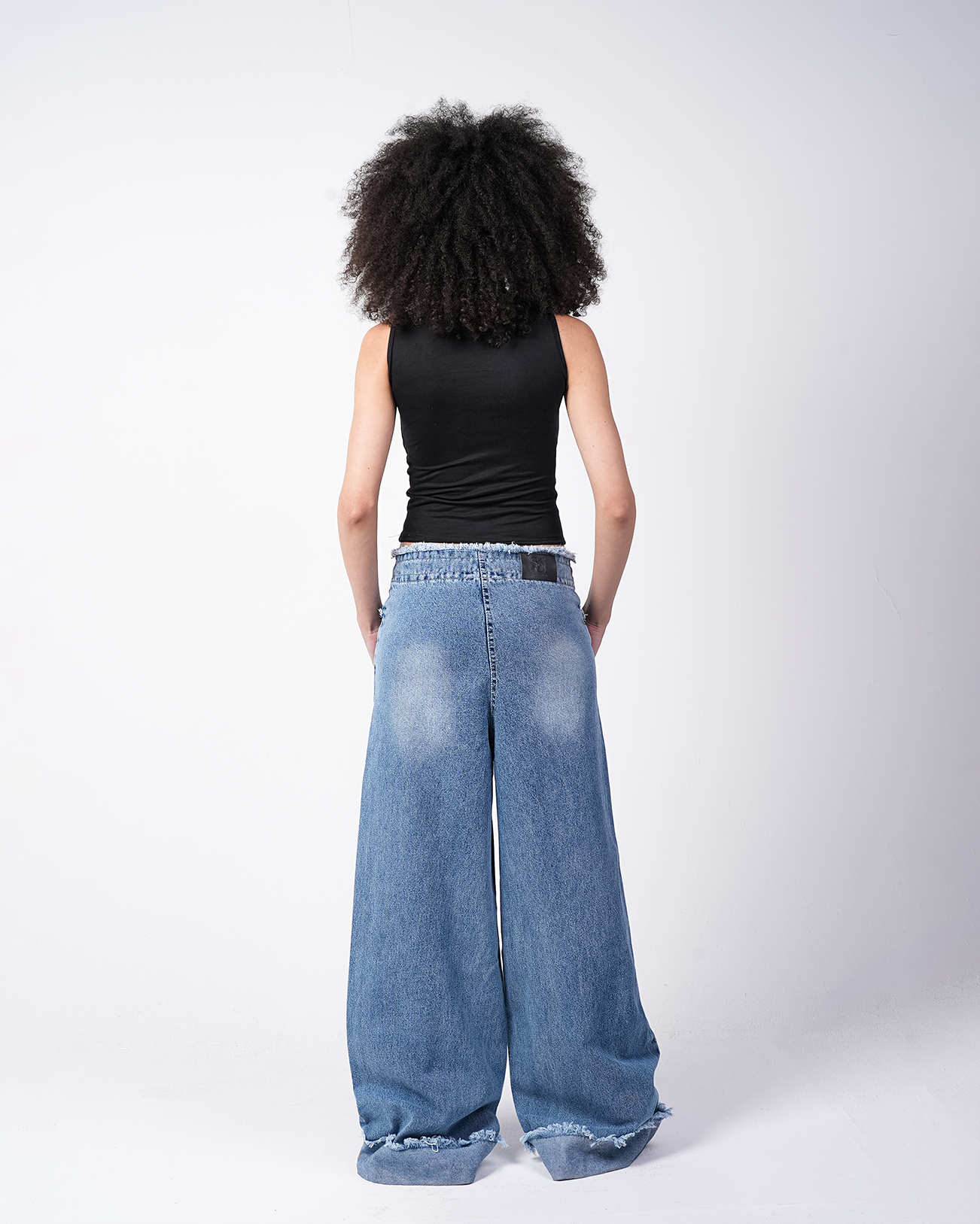 Blue Wide-Leg Unfinished Denim Pants