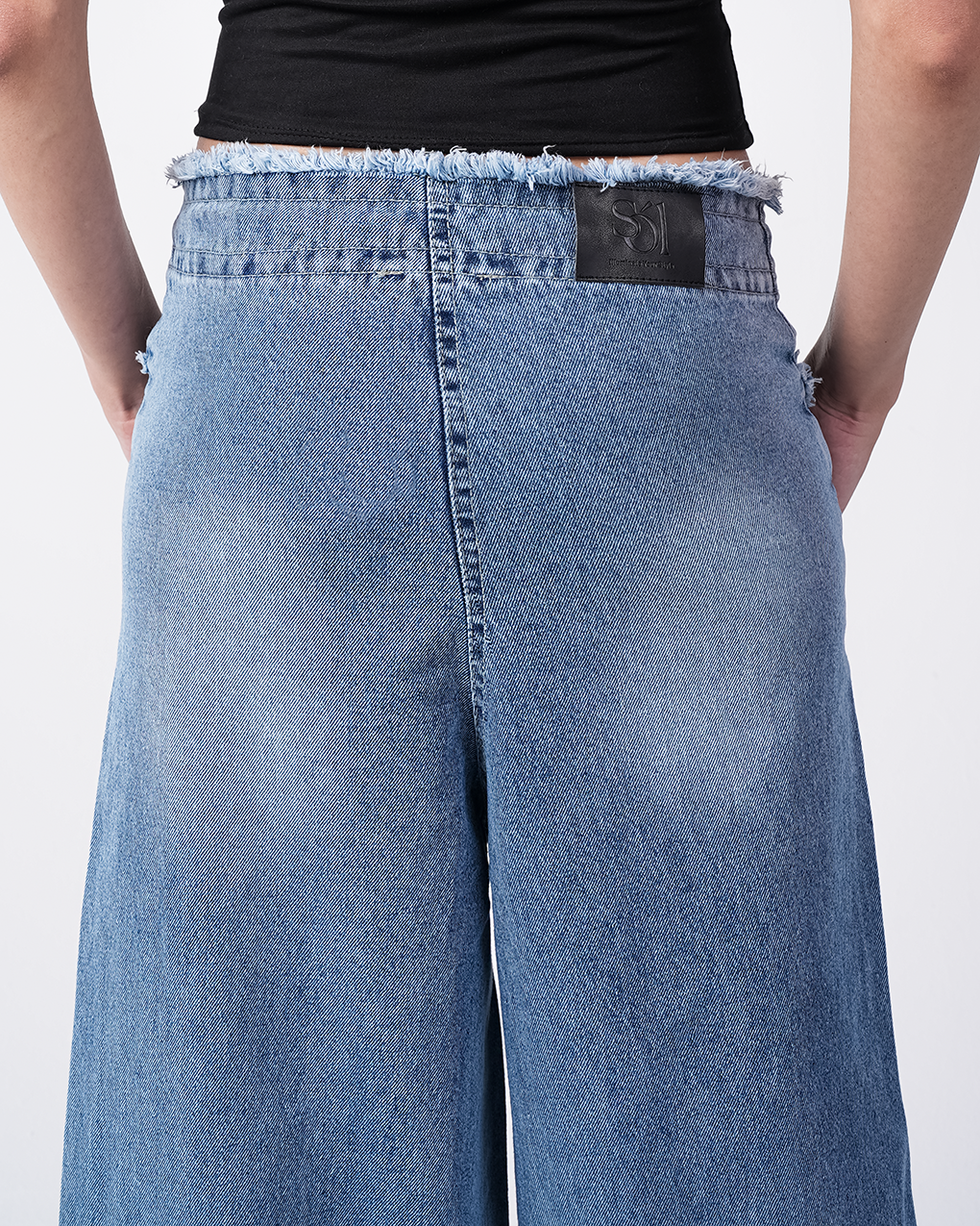Blue Wide-Leg Unfinished Denim Pants