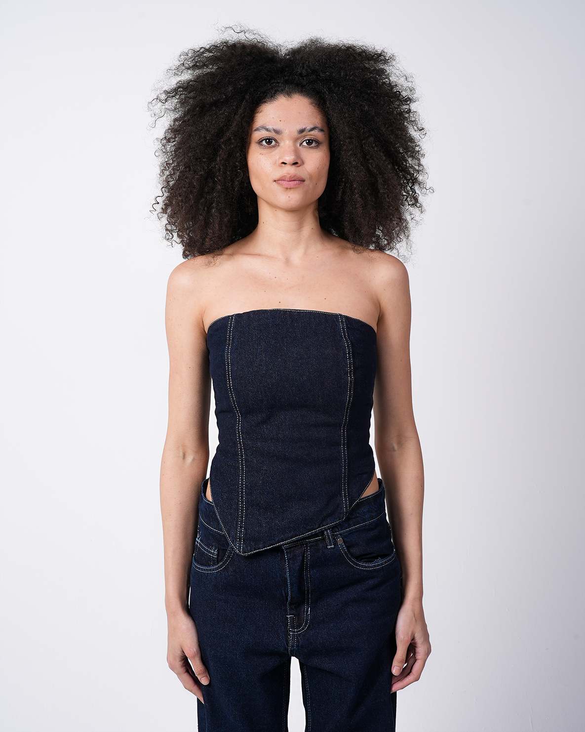 Navy Blue Denim Corset Top