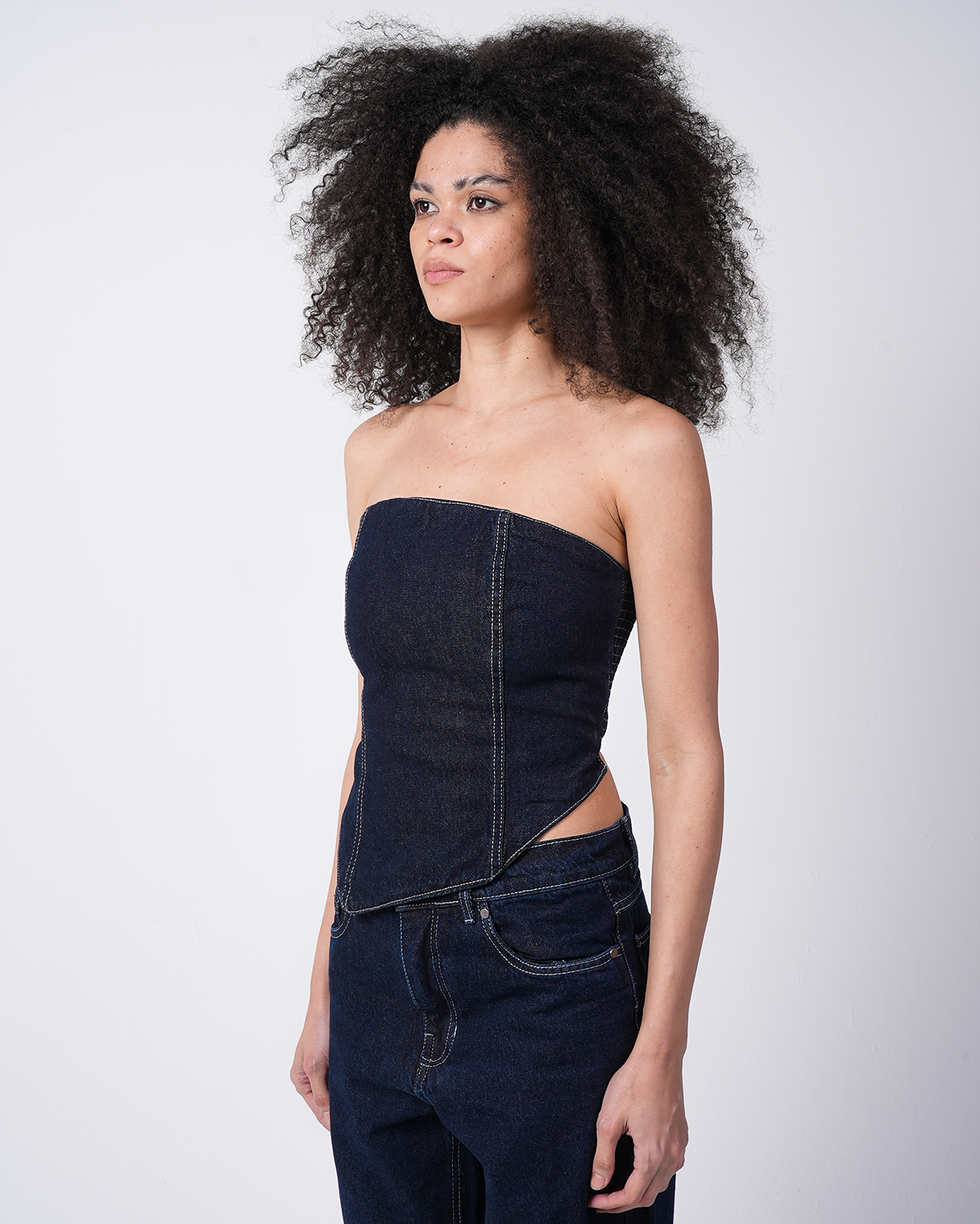 Navy Blue Denim Corset Top