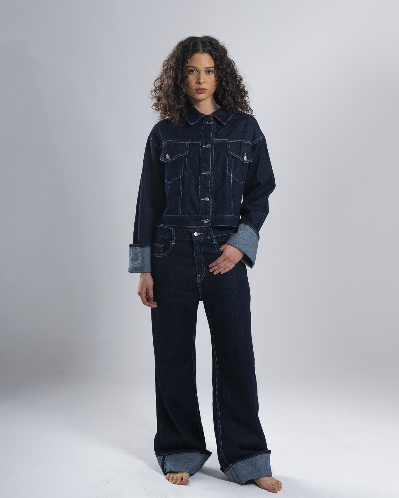 Folded Navy Blue Denim Set