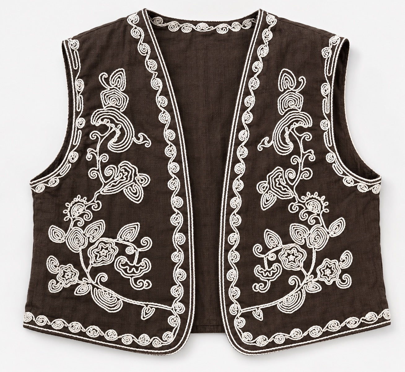 Brown Arabesque Embroidered Linen Set