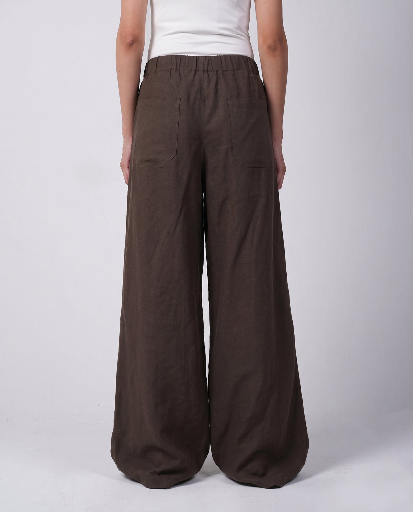 Brown Darted Wide-Leg Linen Pants