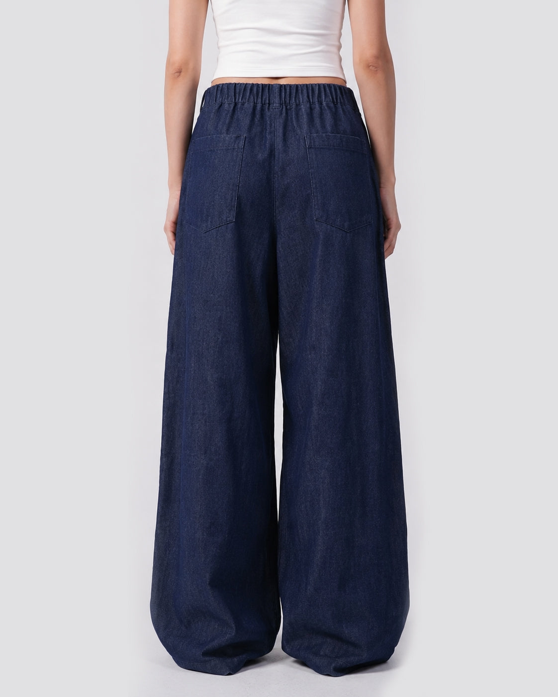 Indigo Darted Wide-Leg Denim Pants