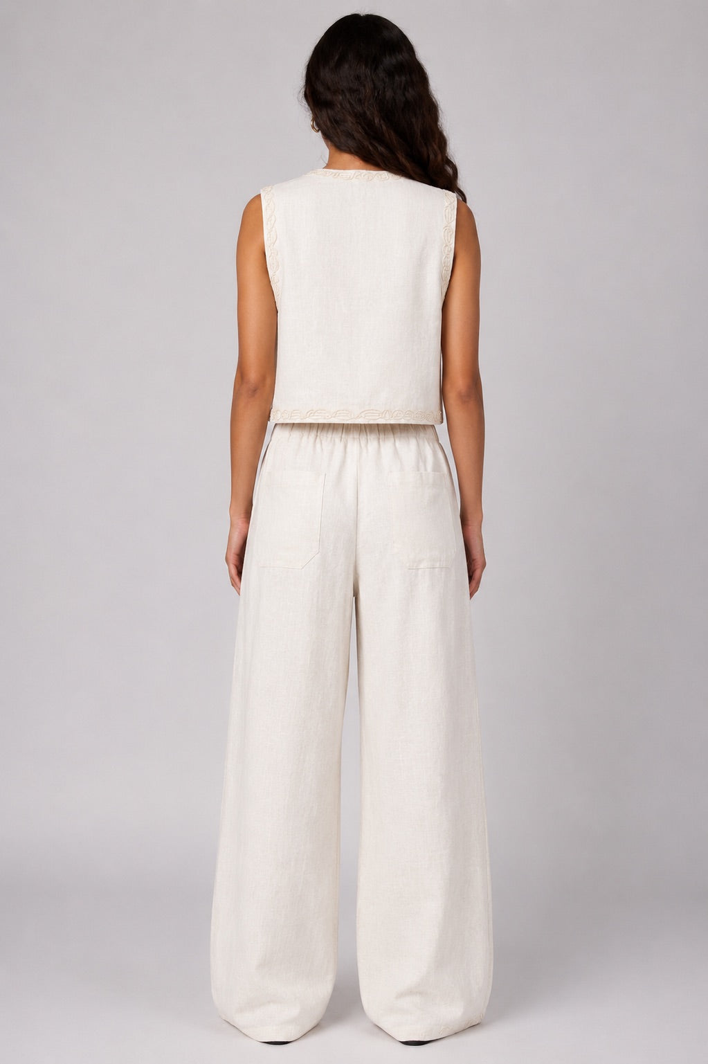Off-White Arabesque Embroidered Linen Set