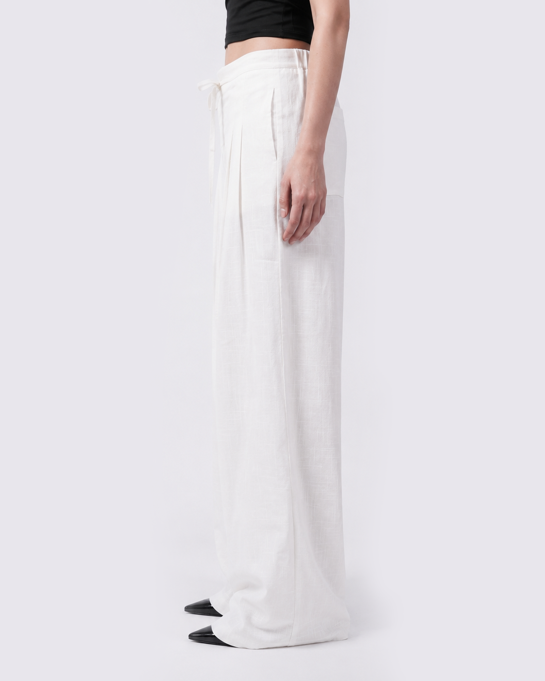 White Darted Wide-Leg Linen Pants