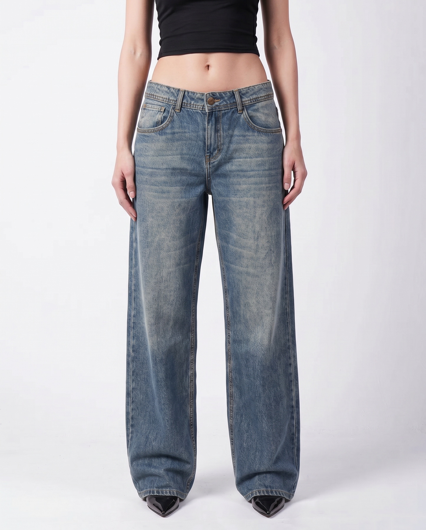 Low-Rise Denim Pants - Dark Vintage