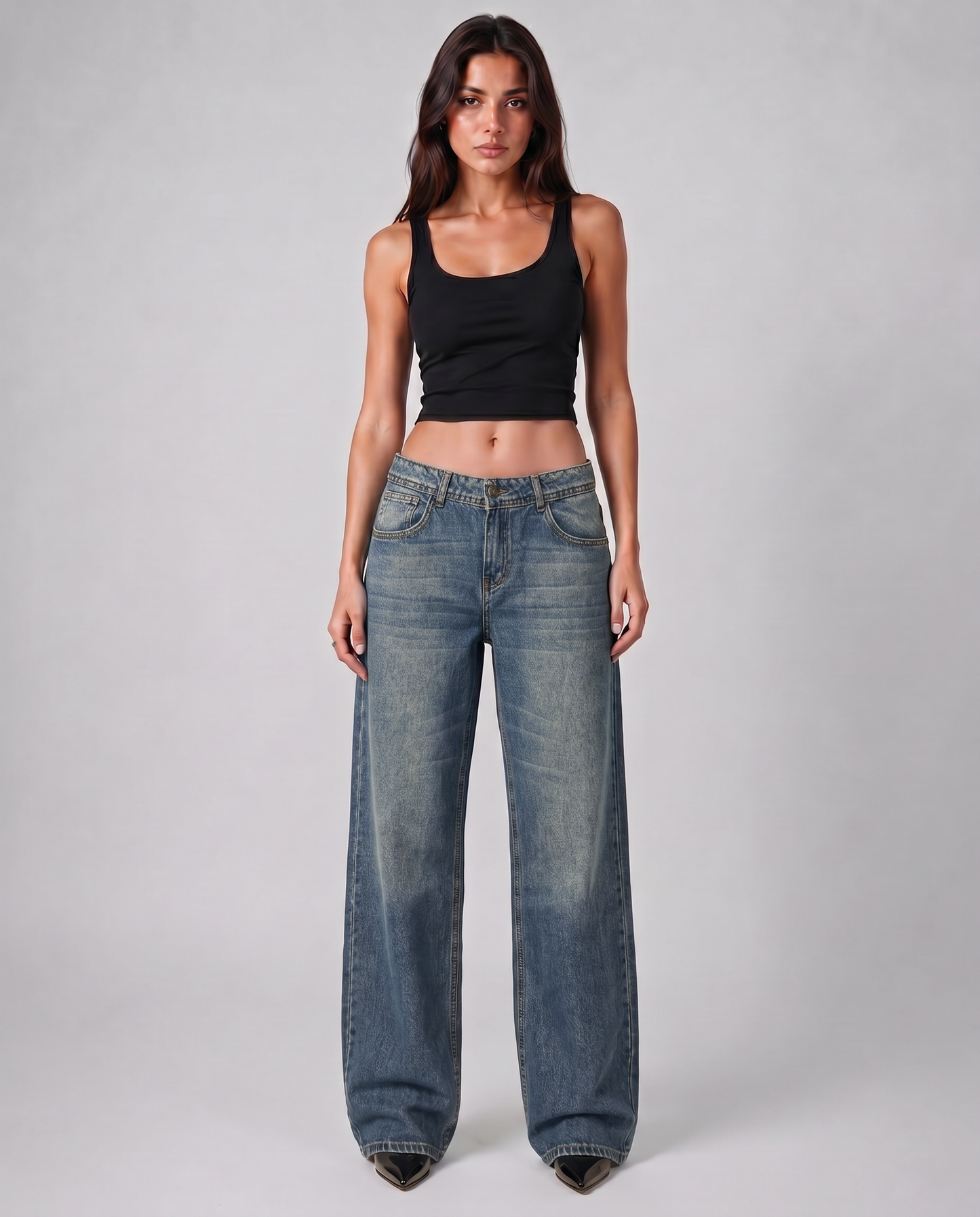 Low-Rise Denim Pants - Dark Vintage