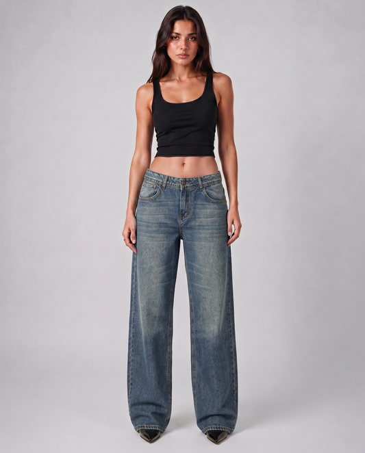 Low-Rise Denim Pants - Dark Vintage