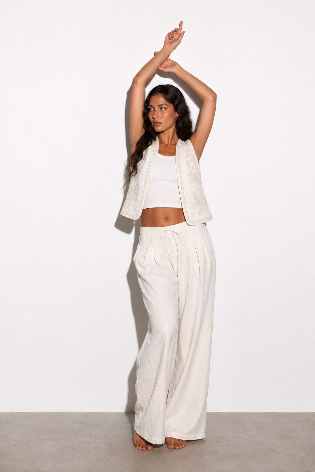 Off-White Arabesque Embroidered Linen Set