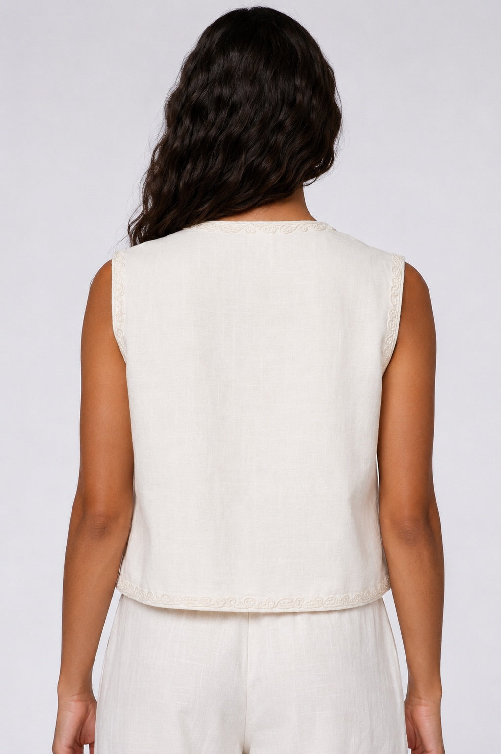 Off-White Arabesque Embroidered Linen Vest