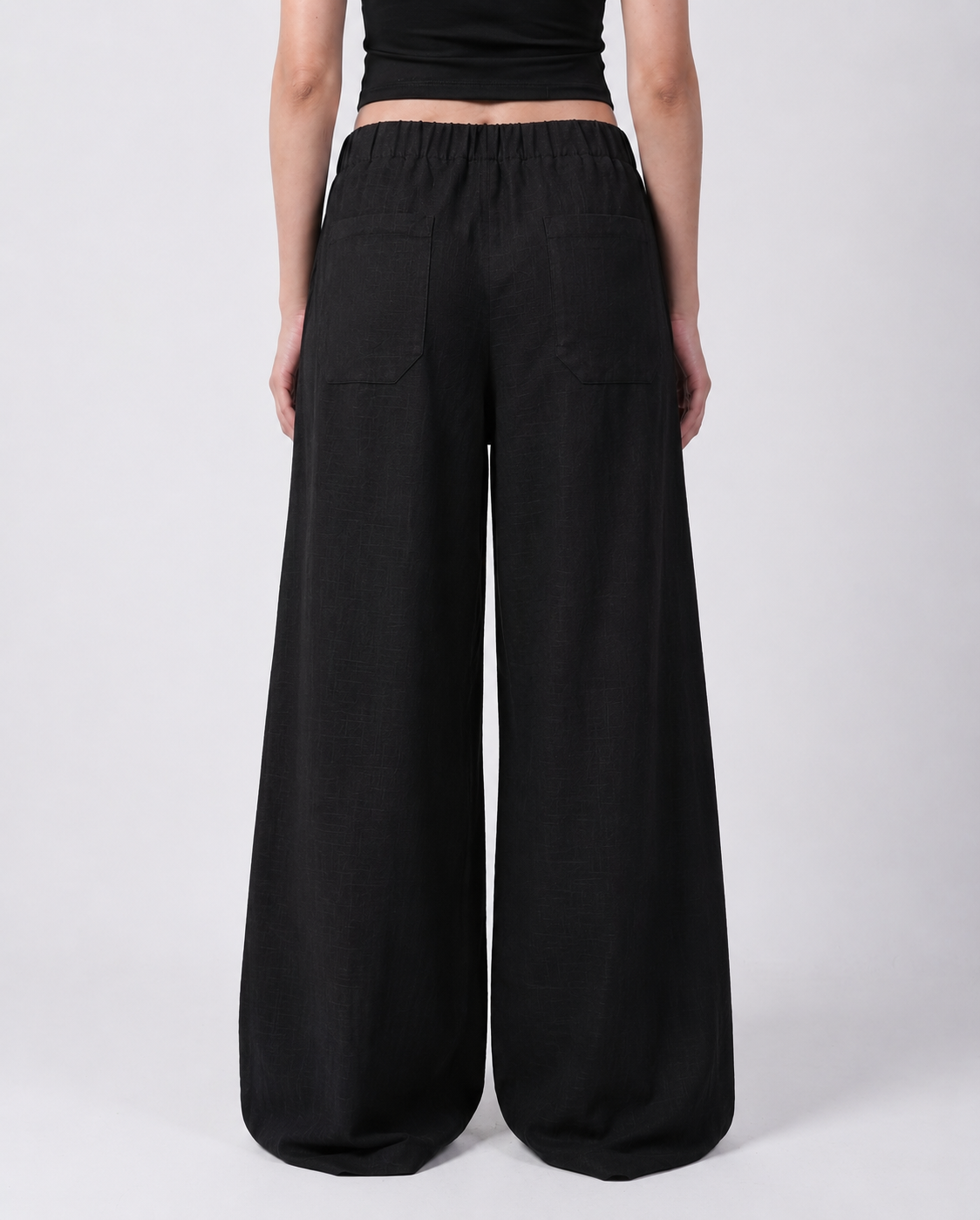 Black Darted Wide-Leg Linen Pants