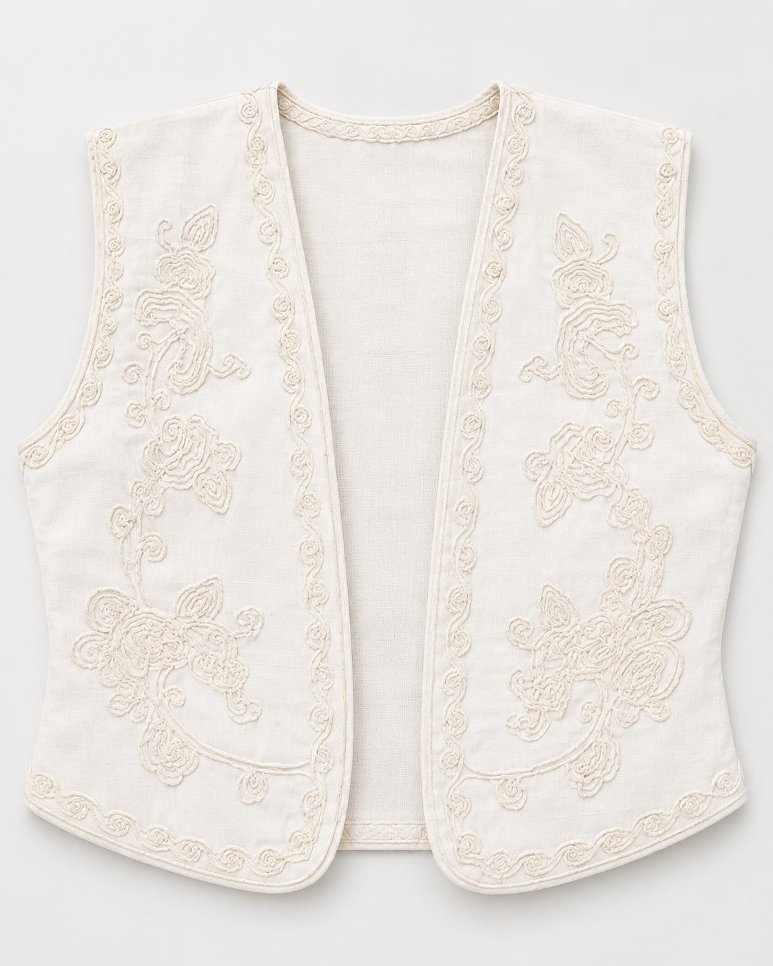 Off-White Arabesque Embroidered Linen Set
