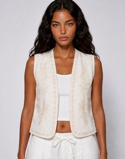 Off-White Arabesque Embroidered Linen Vest