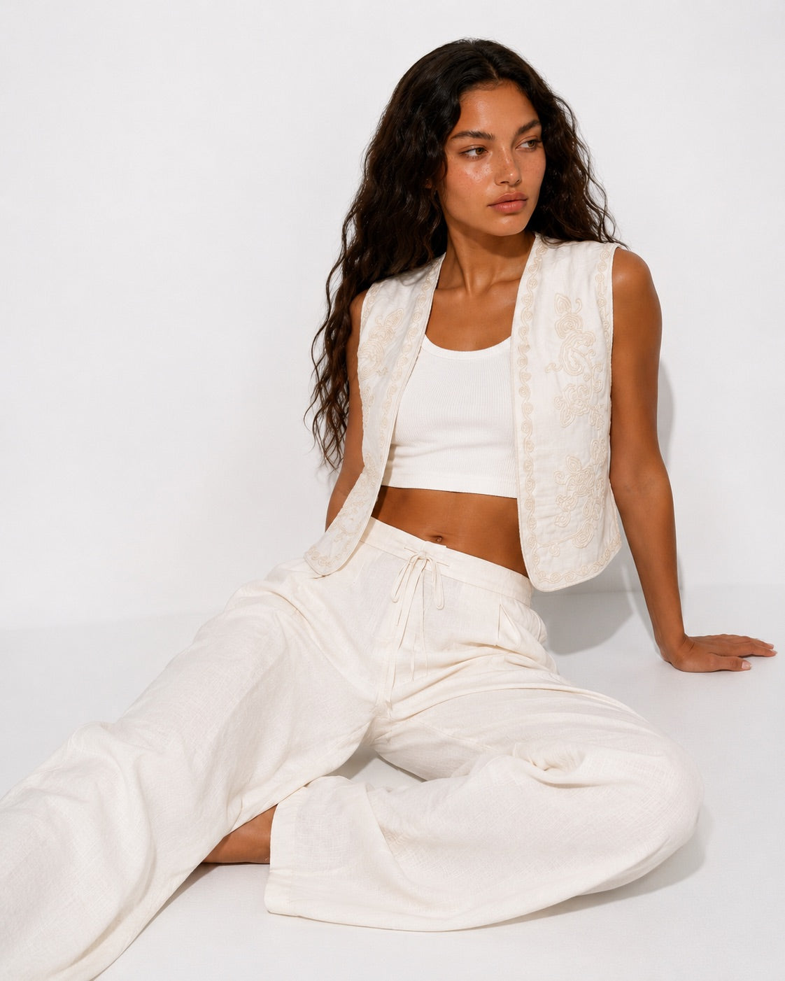 Off-White Arabesque Embroidered Linen Vest