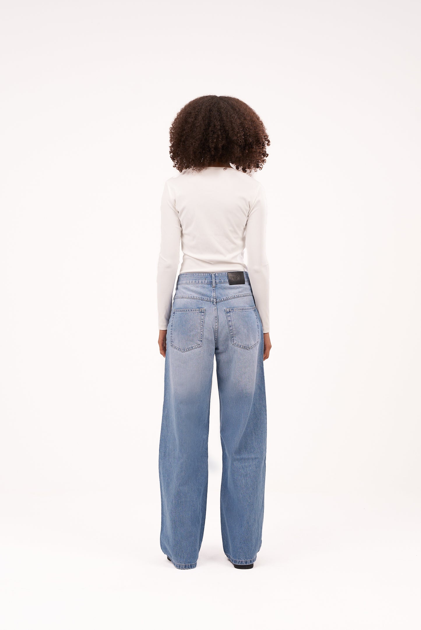 Crossed-Waist Sky Blue Denim Pants