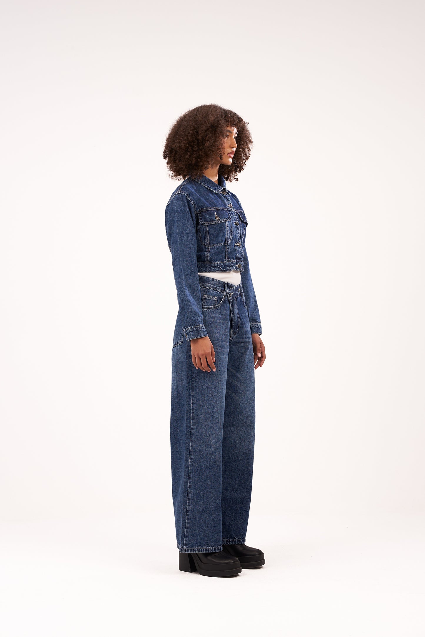 Dark-Blue Crossed-Waist Denim Set